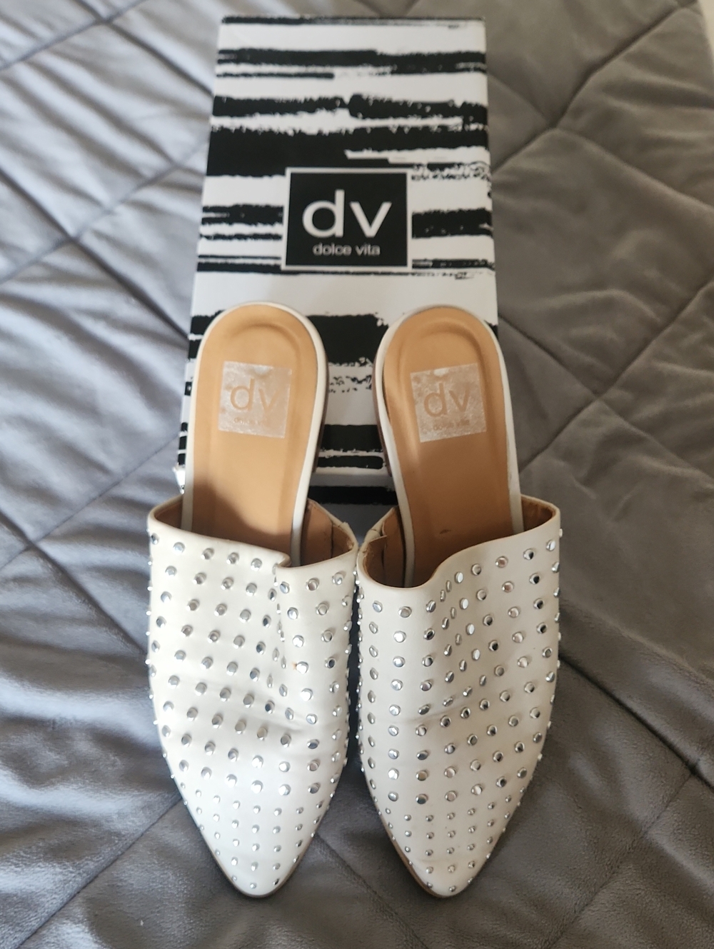 Dolce Vita White Studded Pointed-Toe Mules